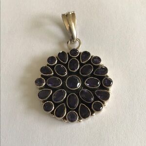 Large Sterling Iolite Medallion Pendant Gorgeous
